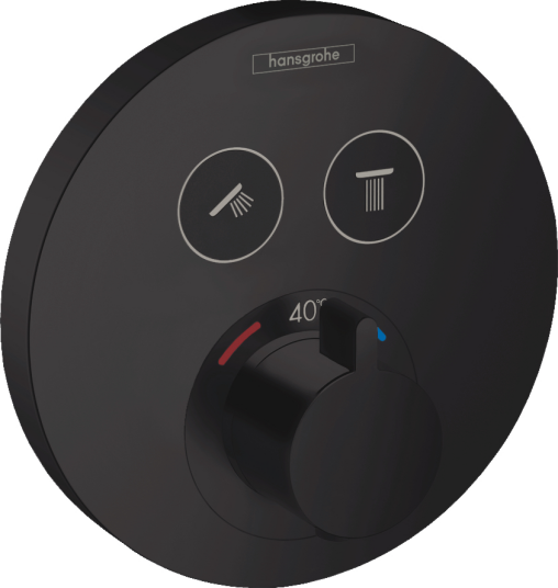 Hansgrohe ShowerSelect S Termostat Avsperring, 2 uttak, Sort Matt Hansgrohe ShowerSelect S Termostat Avsperring, 2 uttak, Sort Matt