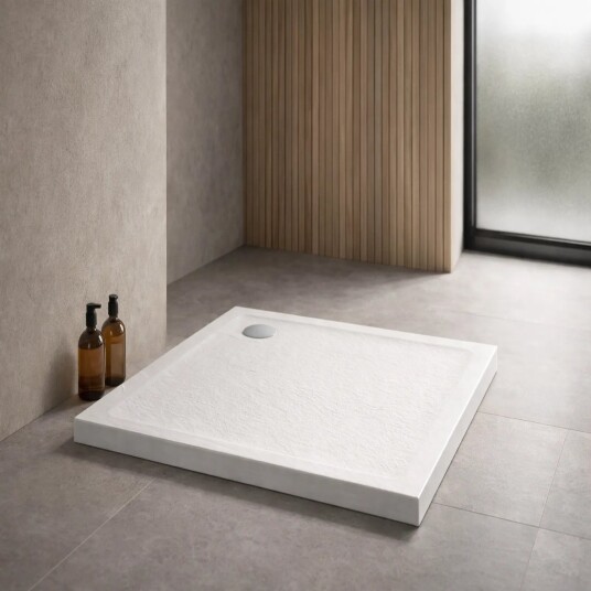 MILD STONE Dusjkar | Skifereffekt | Lav Kvadratisk Utgave White Matt 100x100x4,5