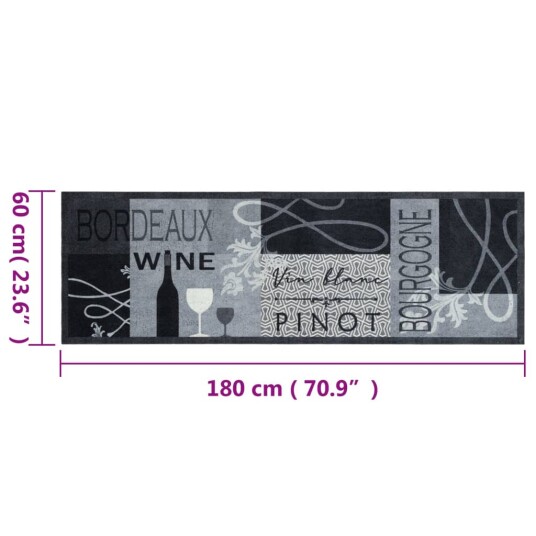 Kjøkkenteppe vaskbar Wine grå 60x180 cm fløyel 8721012918764