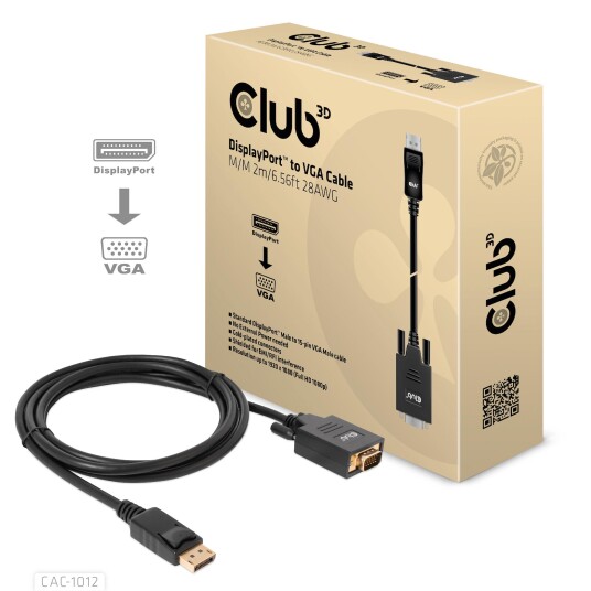 Club 3D DisplayPort til VGA Kabel 2m 1080p Gullkontakt