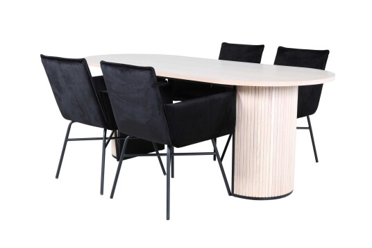Venture Design Bianca & Petra spisegruppe Svart/natur 4 stoler & bord 200 x 90 cm