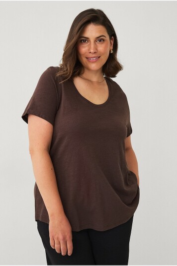 Ellos Plus collection Kortermet topp i slub bomull Brun