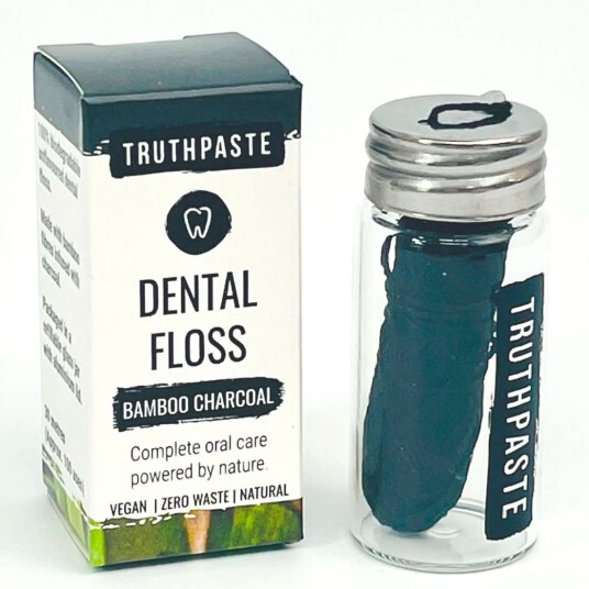Bærekraftig tanntråd Truthpaste Bamboo Charcoal Glass Dispenser