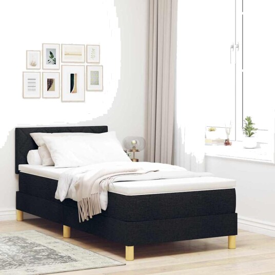 Bunnfjederseng med madrass & LED svart 100x200 cm stoff