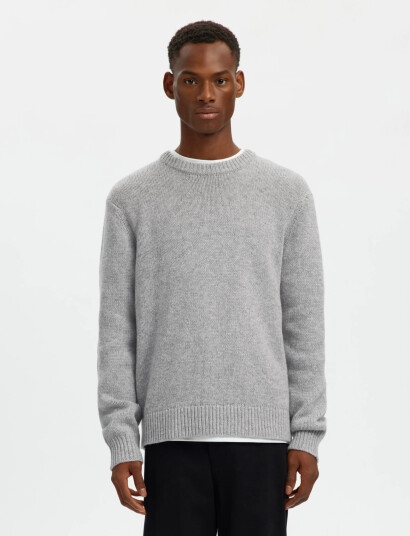 Selected Slhcody Ls Knit Relaxed Crew Neck Noos   Grey   S