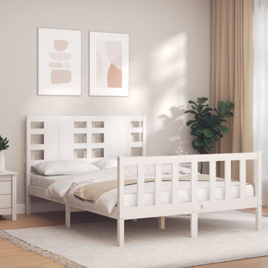 vidaXL Sengeramme med hodegavl hvit 4FT6 double heltre 8720845979621