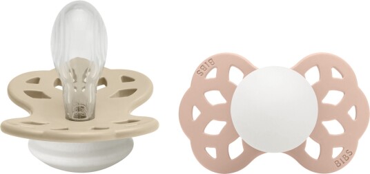 BIBS Infinity Smokker 2-Pack Silikon Str 2 Symmetrisk Vanilla GLOW/Blush GLOW