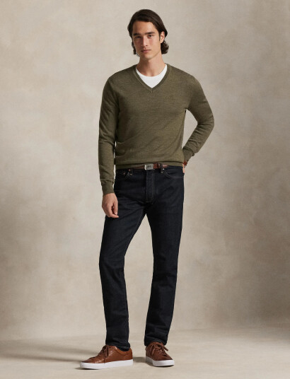 Polo Ralph Lauren Slim Fit Washable Wool V-Neck Sweater - Khaki green - XS Polo Ralph Lauren Slim Fit Washable Wool V-Neck Sweater - Khaki green - XS