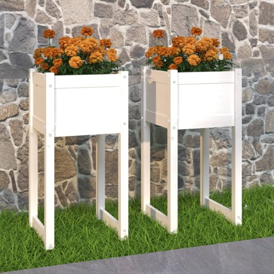 vidaXL Plantekasser 2 stk hvit 40x40x81 cm heltre furu vidaXL Plantekasser 2 stk hvit 40x40x81 cm heltre furu