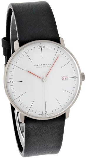 Junghans Herreklokke 59/2326.02 Max Bill MEGA Solar Bauhaus Hvit/Lær