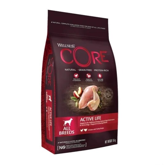 CORE Adult Aktiv Liv Tørrfôr til hund med kylling og kalkun 10 kg CORE Adult Aktiv Liv Tørrfôr til hund med kylling og kalkun 10 kg