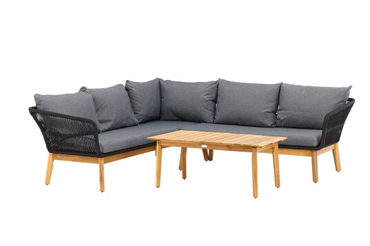 Venture Design Chania hjørnesofa Akasie/svart 3 seters sofa 2 seters endebord & bord 110x60 cm Svart