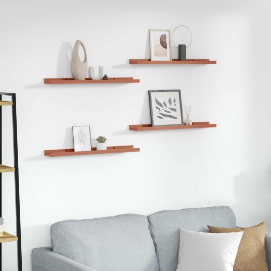 Vegghylle med hylle 4 pcs Rød 60 x 9 x 3 cm Konstruert tre