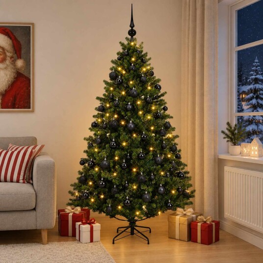 vidaXL Kunstig juletre med kuler 240 cm 300 LED-lys Varmhvit