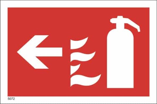 Brannskilt brannslukker m/pil venstre 21X14 cm PVC Vanlig