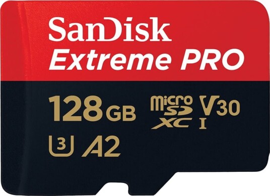 SanDisk Extreme Pro - Flashminnekort (microSDXC til SD-adapter inkludert) - 128 GB - A2 / Video Class V30 / UHS-I U3 / Class10 - microSDXC UHS-I