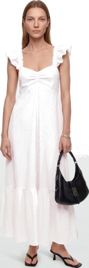 by Ti Mo Seersucker Ruffle Dress White XL