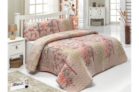 Eponj Home Sengeteppe Dobbelt 200x220+2 Putetrekk Quiltet   Beige/Rød/Rosa/Grønn