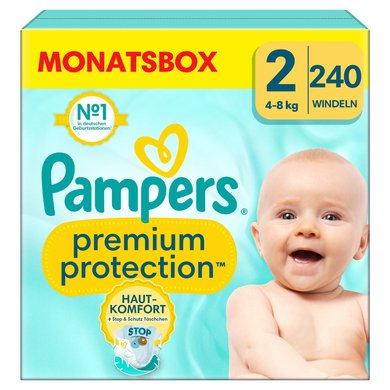 Pampers Premium Protection , New Baby størrelse 2 Mini, 4-8 kg, månedlig boks (1x 240 bleier)