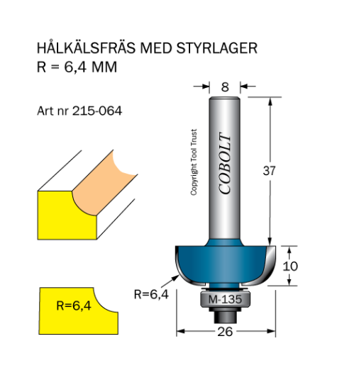 Cobolt 215-064 Hulkilfres R=6,4 D=26 L=10 Maskintilbehør & forbruk