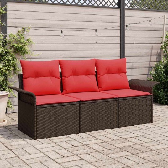 vidaXL Sofa sett med pute 3 pcs Brun og rød polyrotting