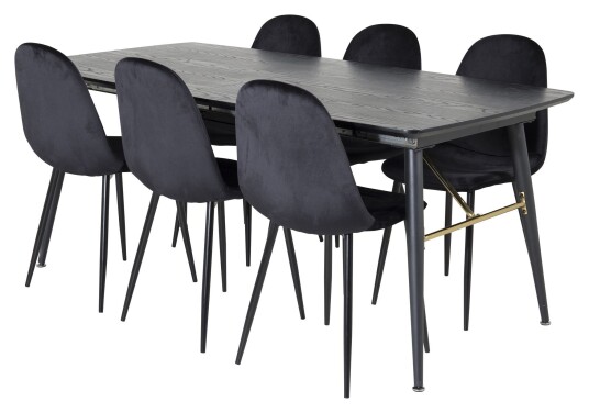 Venture Design Gold Spisebord m. uttrekk med 6 Velvet-Stoler Unoliving