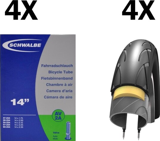 4 Dekk + 4 Slanger Schwalbe Kid 14''