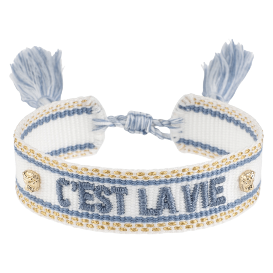 DARK Woven Friendship Bracelet "C"est La Vie" White W/Country Blu
