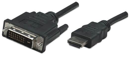 MANHATTAN MH Cable, HDMI, HDMI-Male/DVI24+1-Male, 1.0m, Black, Polybag