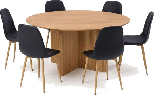 Edda spisegruppe rundt 150 cm eik med 6 Nibe spisestoler   Eik