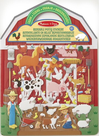 Melissa & Doug Gjenbrukbare Puffy Klistremerker 52 stk 3+ År Bondegård