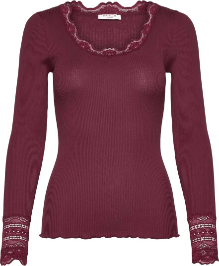 Rosemunde Rwbenita Silk Ls O Neck Lace T Shirt Burgundy M