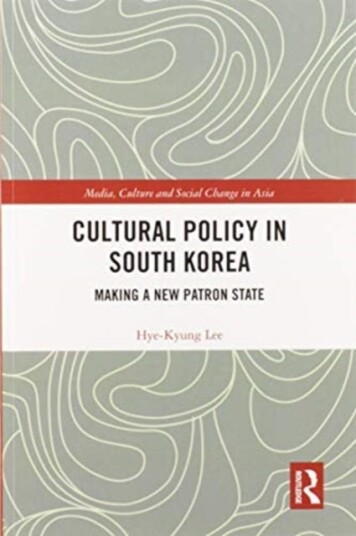 Cultural Policy In South Korea Av Hye-Kyung Lee