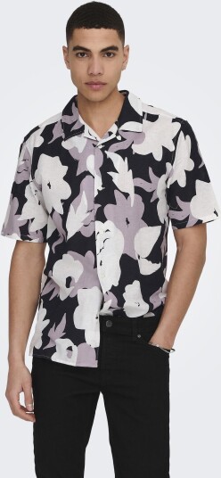 ONLY & SONS Onstrev Reg Ctn Lin Aop Ss Shirt Noos Purple S