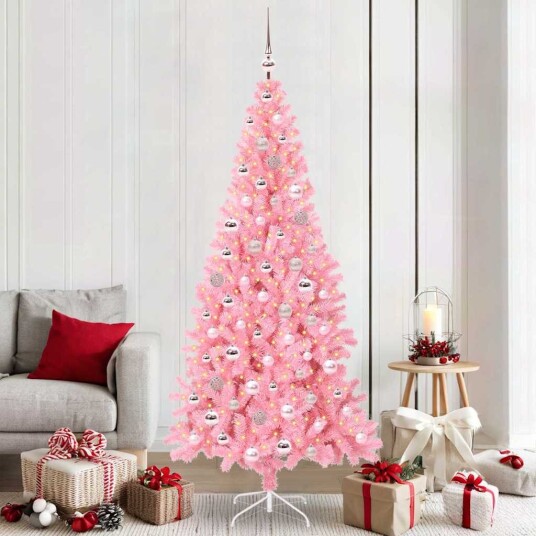 Juletre med 300 LED med stativ Rosa 210 cm PVC Juletre med 300 LED med stativ Rosa 210 cm PVC