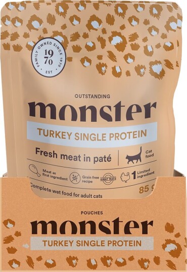 Monster Pet Food Våtfôr Adult Cat Pouches Våtfôr Til Katt Turkey 16 X 85 G