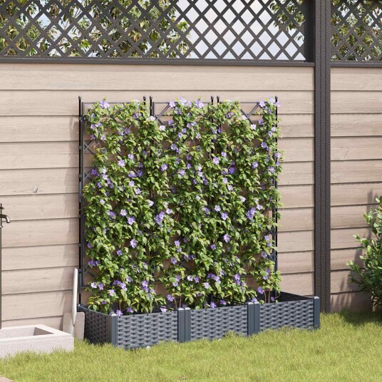 Hageplantekasse med Trellis 3 stk Grå 120x40x125.5 cm