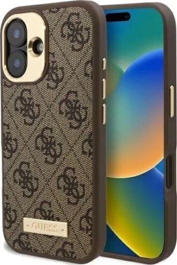 GUESS 4G Logo Plate MagSafe Deksel til iPhone 16 Plus - Brun