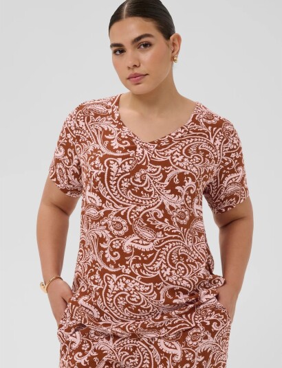 Kaffe Curve Kcami Ss Blouse Printed - Brown - 54 Kaffe Curve Kcami Ss Blouse Printed - Brown - 54