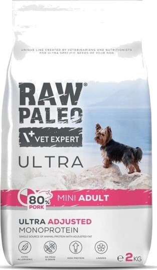 Vetexpert Adult Raw Paleo Ultra Pork Mini Tørrfôr Til Hund 2 kg