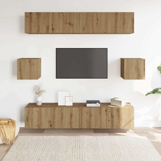  TV-skapsett 6 deler veggmontert artisan eik konstruert tre 8721158760081