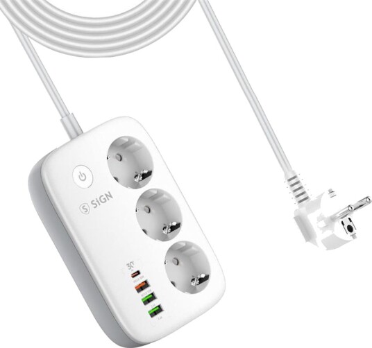 SiGN Smart WiFi-uttak 3xEU + 3xUSB, 1xUSB-C, 1,5m 30W – Hvit SiGN Smart WiFi-uttak 3xEU + 3xUSB, 1xUSB-C, 1,5m 30W – Hvit