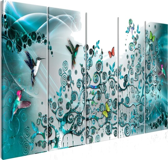 Bilde Hummingbirds Dance 5 Parts Turquoise Narrow 225x90 Artgeist sp. z o. o.