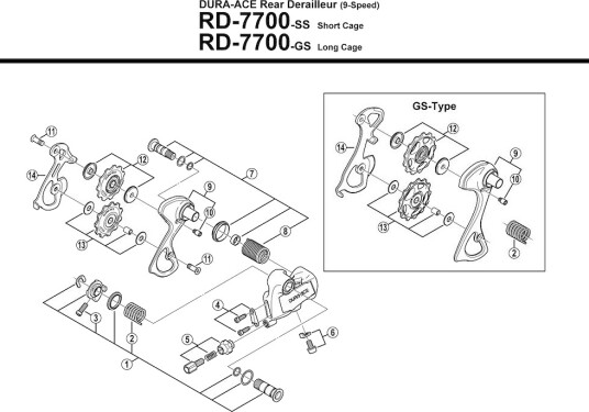 Shimano Dura Ace wire skrue og skive til bakskifter RD-7700