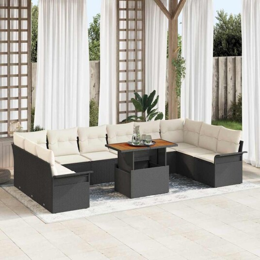 vidaXL Hagesofa Set 11 stk. Svart og krem polyrotting