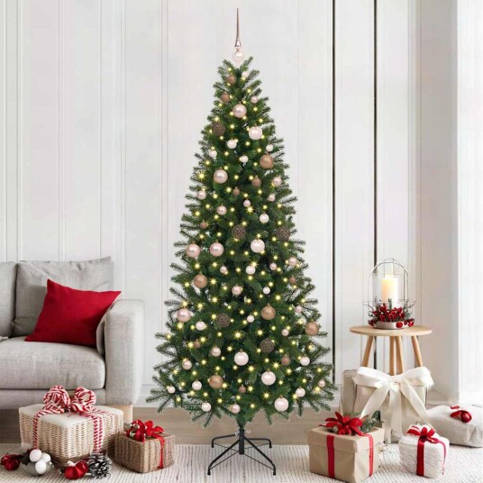 Kunstig juletre med 300 LED med stativ grønn 210 cm PE og PVC