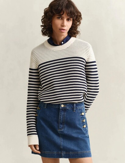 GANT Textured Striped C Neck Cream XL/XXL GANT Textured Striped C Neck Cream XL/XXL
