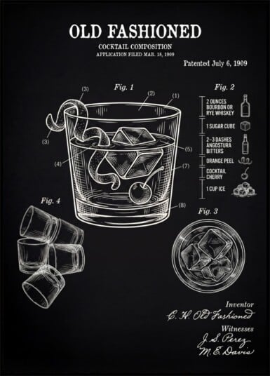 Old Fashioned Cocktail Patent Plakat / 40x50