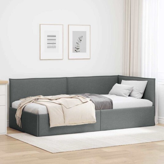 Hjørnesengramme med hodegjerde Mørke grå 90 x 190 cm stoff
