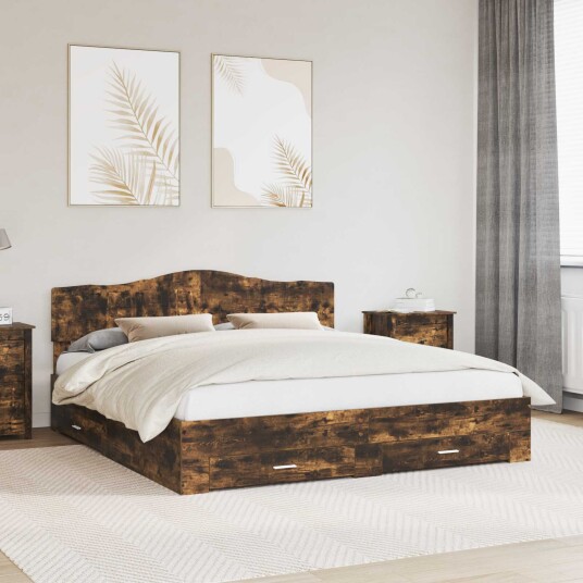 Sengestamme med hodegjerde Røkt eik 180 x 200 cm Konstruert tre